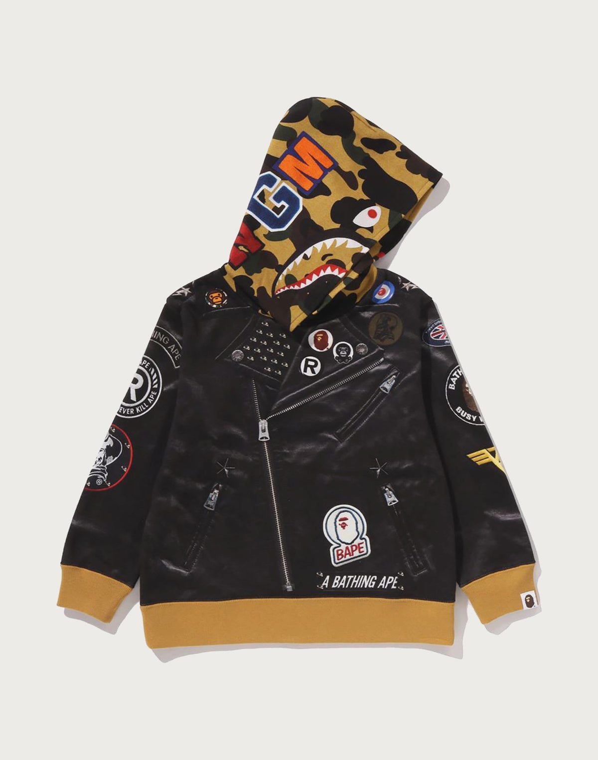 LEATHER JACKET PRINT SHARK PULLOVER HOODIE KIDS
