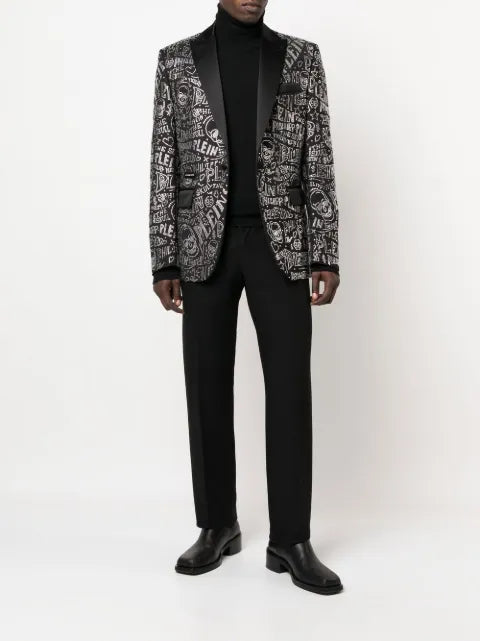 Philipp Plein velvet blazer lord fit Skull and Plein with crystals