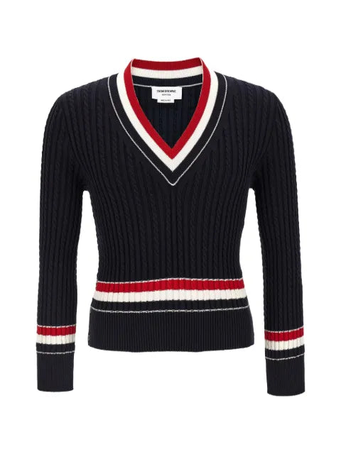 Thom Browne braid tape V-neck cotton sweater