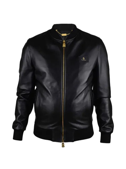 Billionaire logo-patch leather jacket
