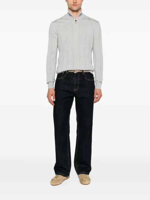 Canali ribbed-knit quarter-zip sweater