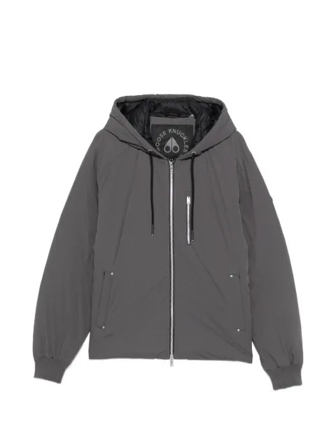 Moose Knuckles drawstring-hooded logo-patch jacket