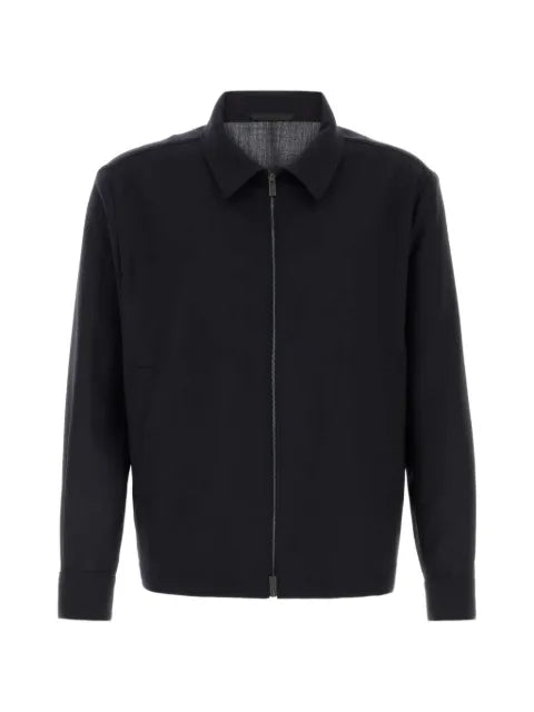 BOSS relaxed-fit zip-up jacket in patterned virgin wool