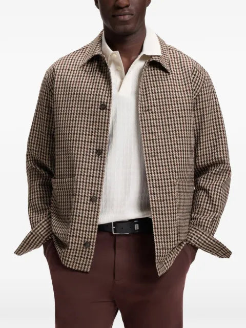 BOSS relaxed-fit wool-blend jacket with Vichy check