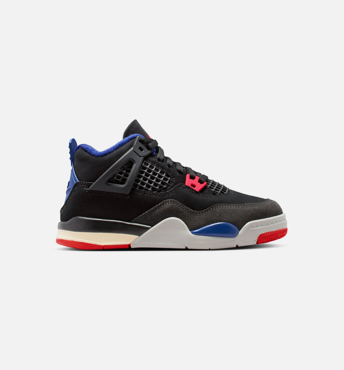 Air Jordan 4 Retro Rare Air Preschool Shoes - Black Fire Red Deep Royal Blue