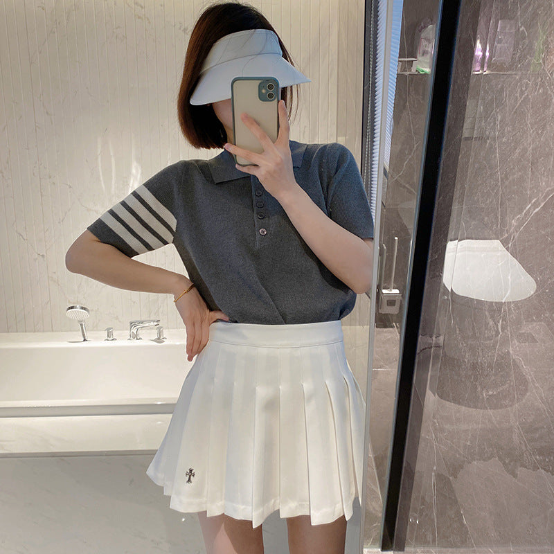 Thom Browne Women's Four-Bar Short Sleeve Polo Shirt