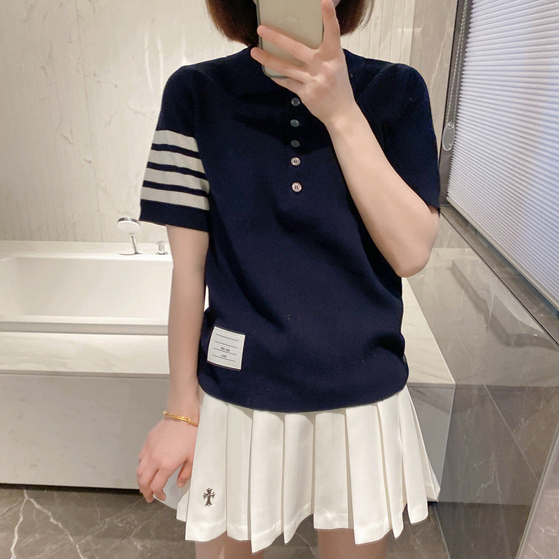 Thom Browne Women's Four-Bar Short Sleeve Polo Shirt