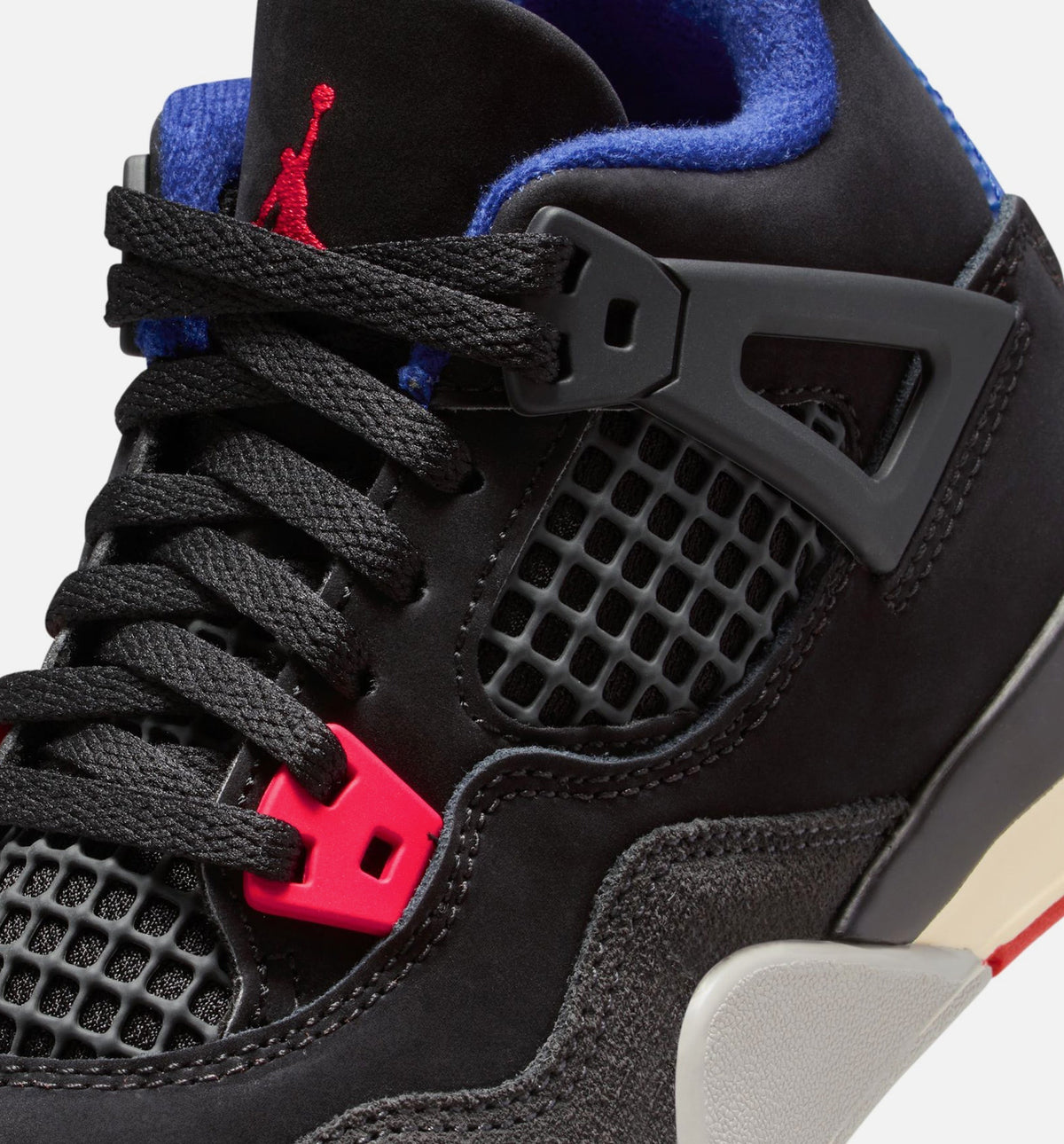 Air Jordan 4 Retro Rare Air Preschool Shoes - Black Fire Red Deep Royal Blue