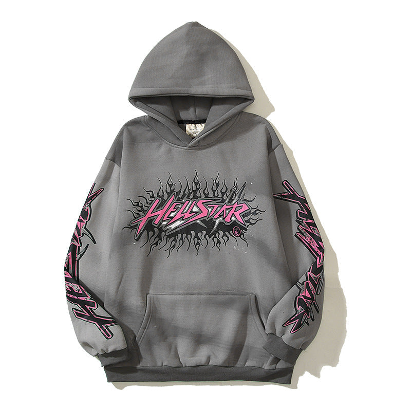 HS Hoodie Distressed Hand Painted Graffiti Velvet Padded Loose