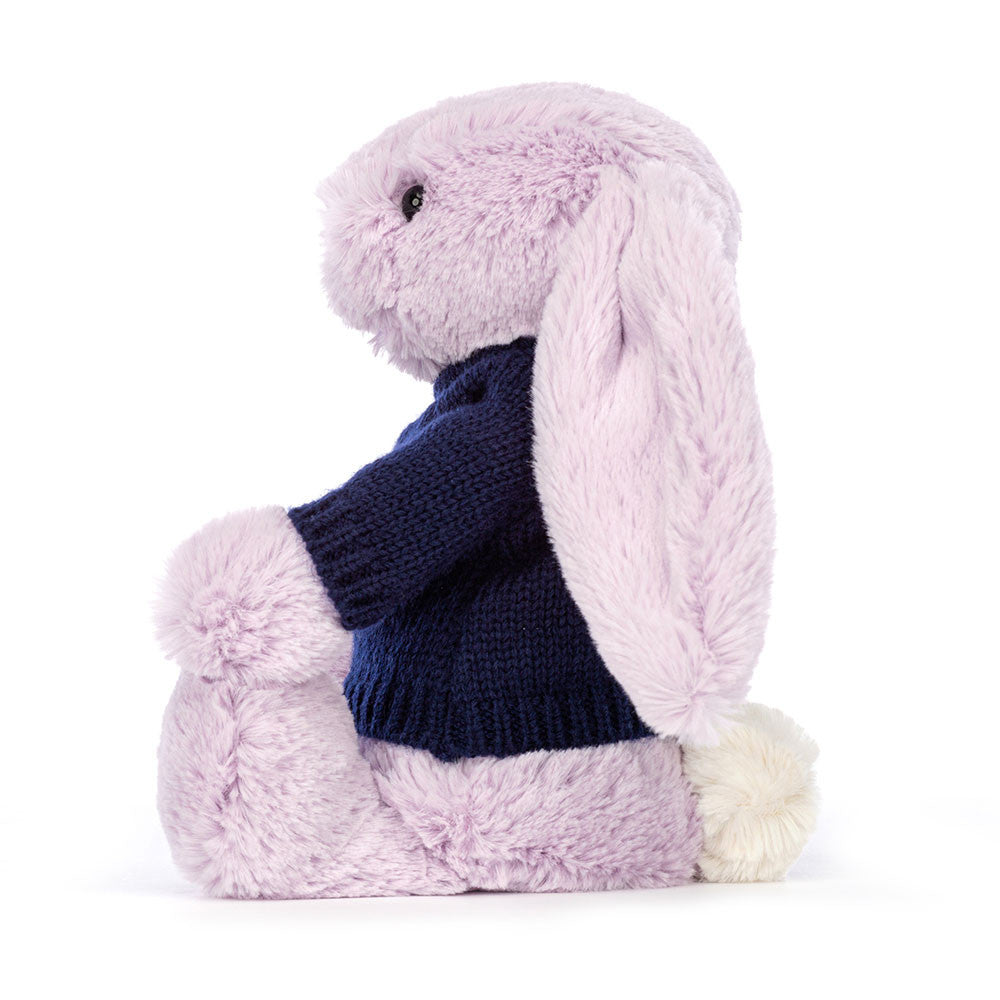 Bashful Lilac Bunny with Personalized Navy Jumper