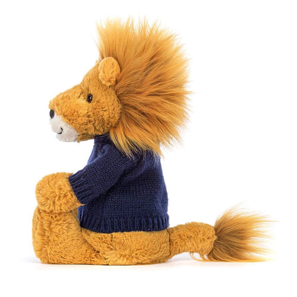 Bashful Lion with Personalized Navy Jumper