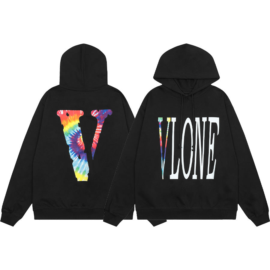 Vlone Multi Pattern Big V Graphic Oversized Hoodie Streetwear Unisex