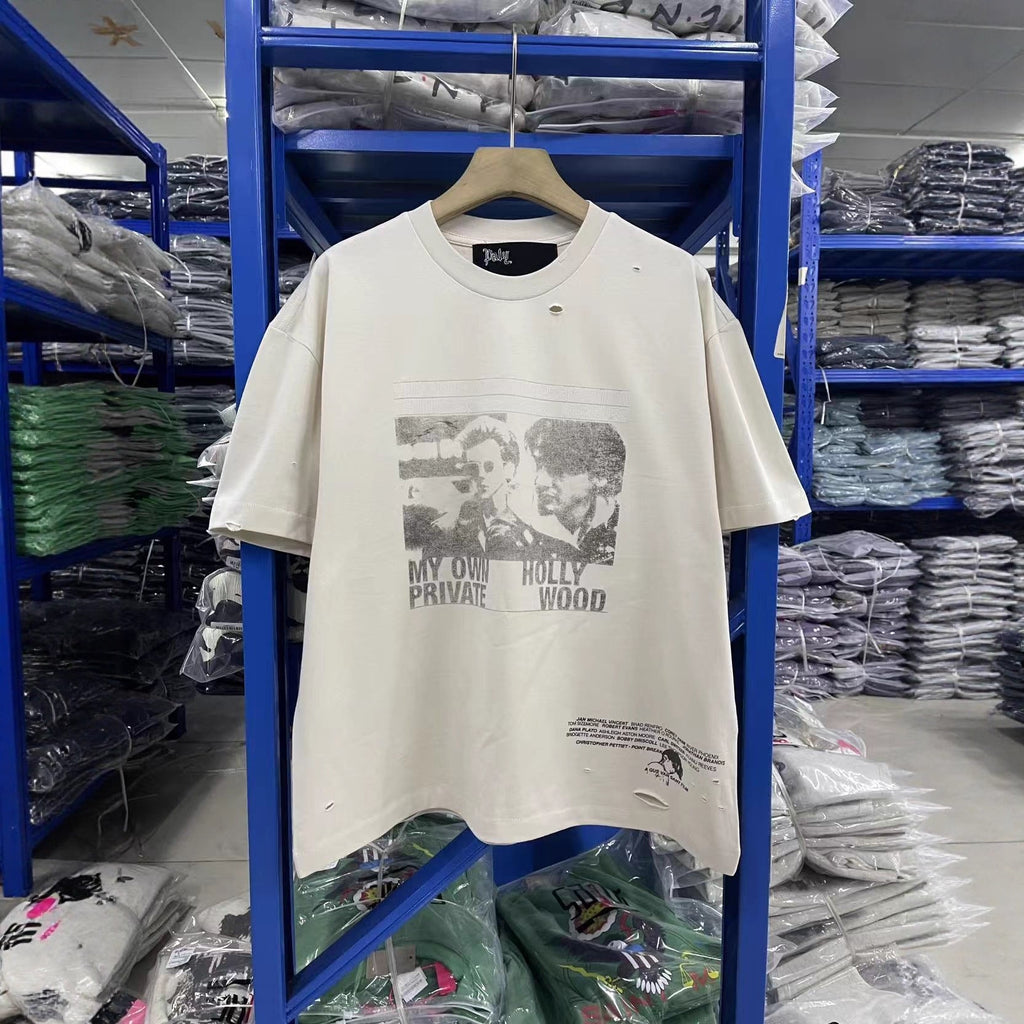 Paly Hollywood Graphic Washed Distressed Short Sleeve Crewneck T-Shirt