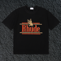 Rhude Eagle Striped Logo Vintage Black Oversized T‑Shirt