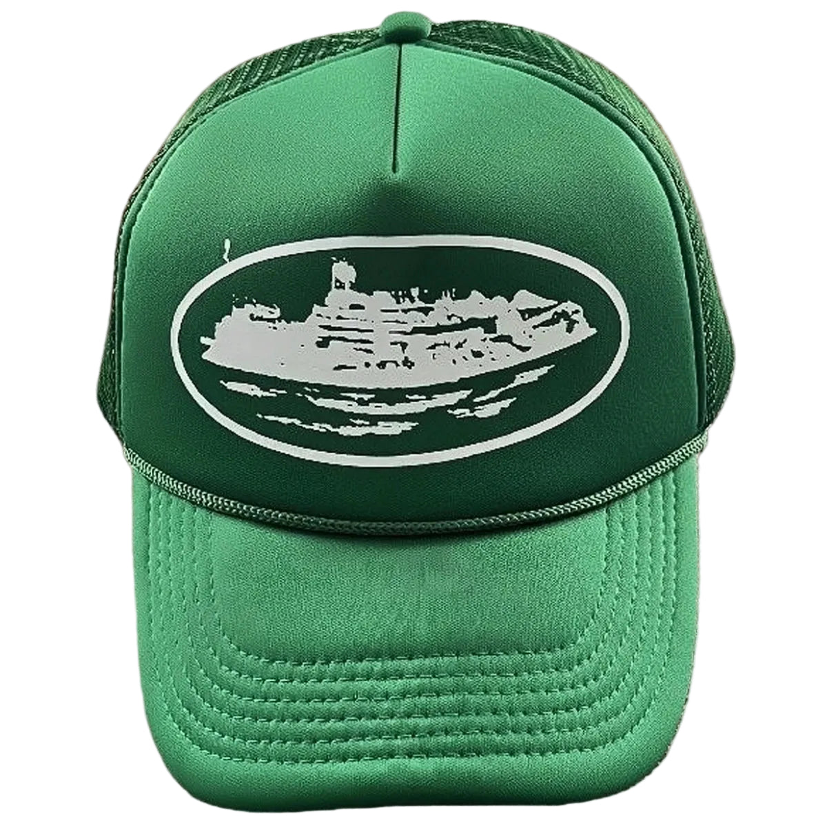 Cortiez Bold White Oval Ship Logo Trucker Hat - Green