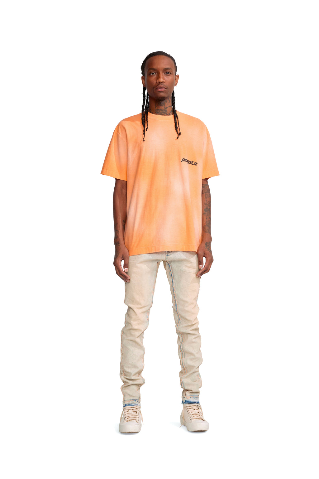 P104 REGULAR FIT T-SHIRT - Double Stripe in Neon Orange