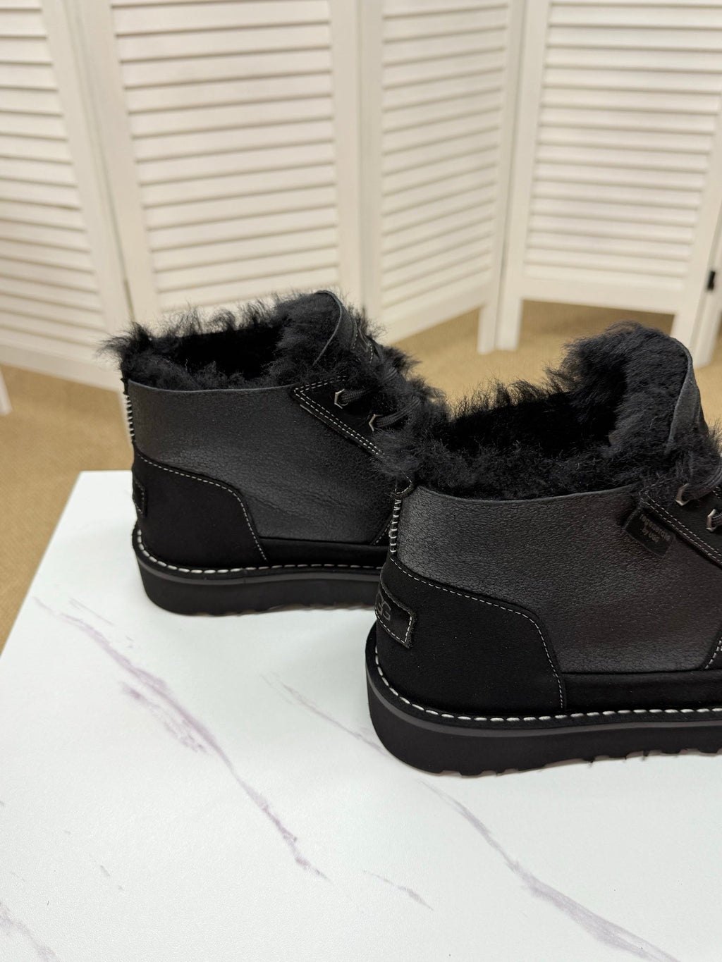 UGG Black Shearling-Collar Leather Boots