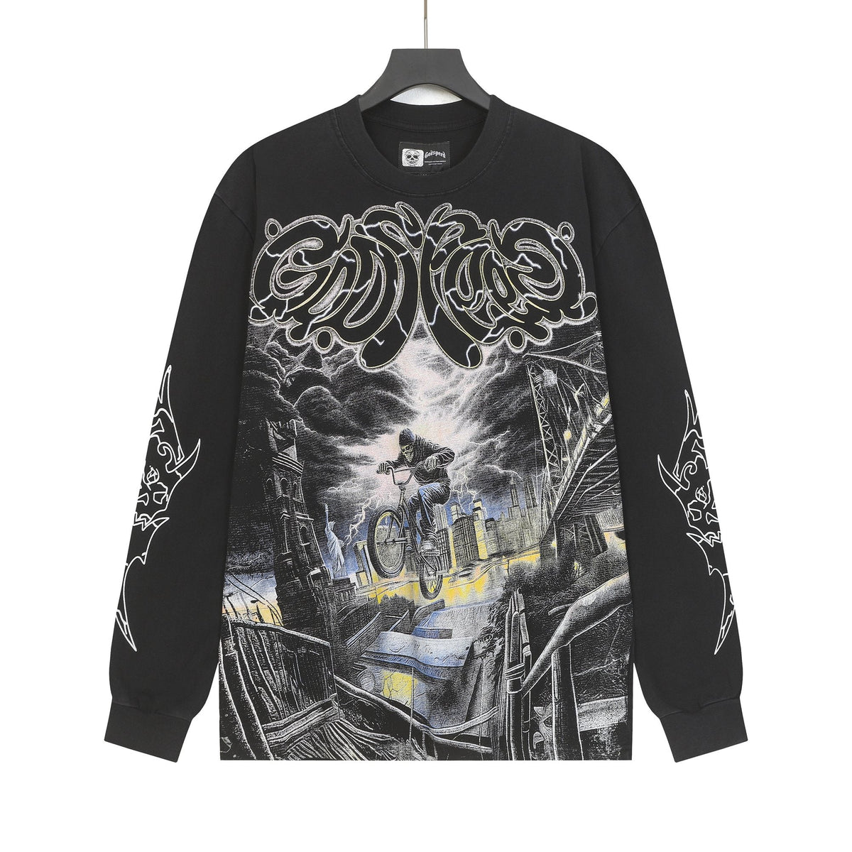 Godspeed Washed Black Rock Graphic Long-Sleeve T-Shirt