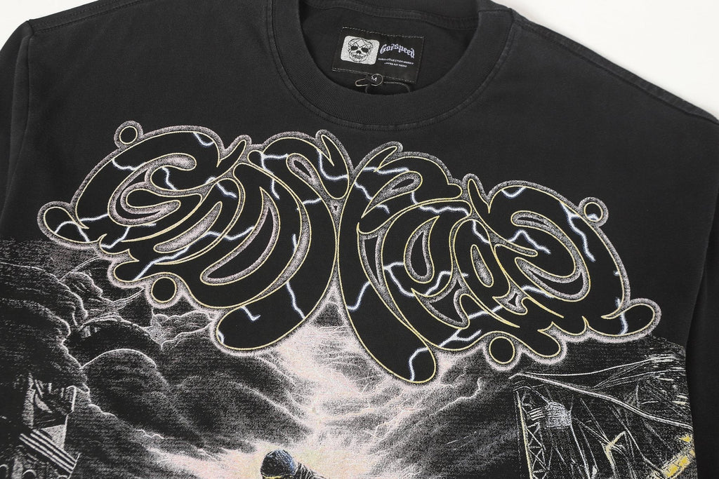 Godspeed Washed Black Rock Graphic Long-Sleeve T-Shirt
