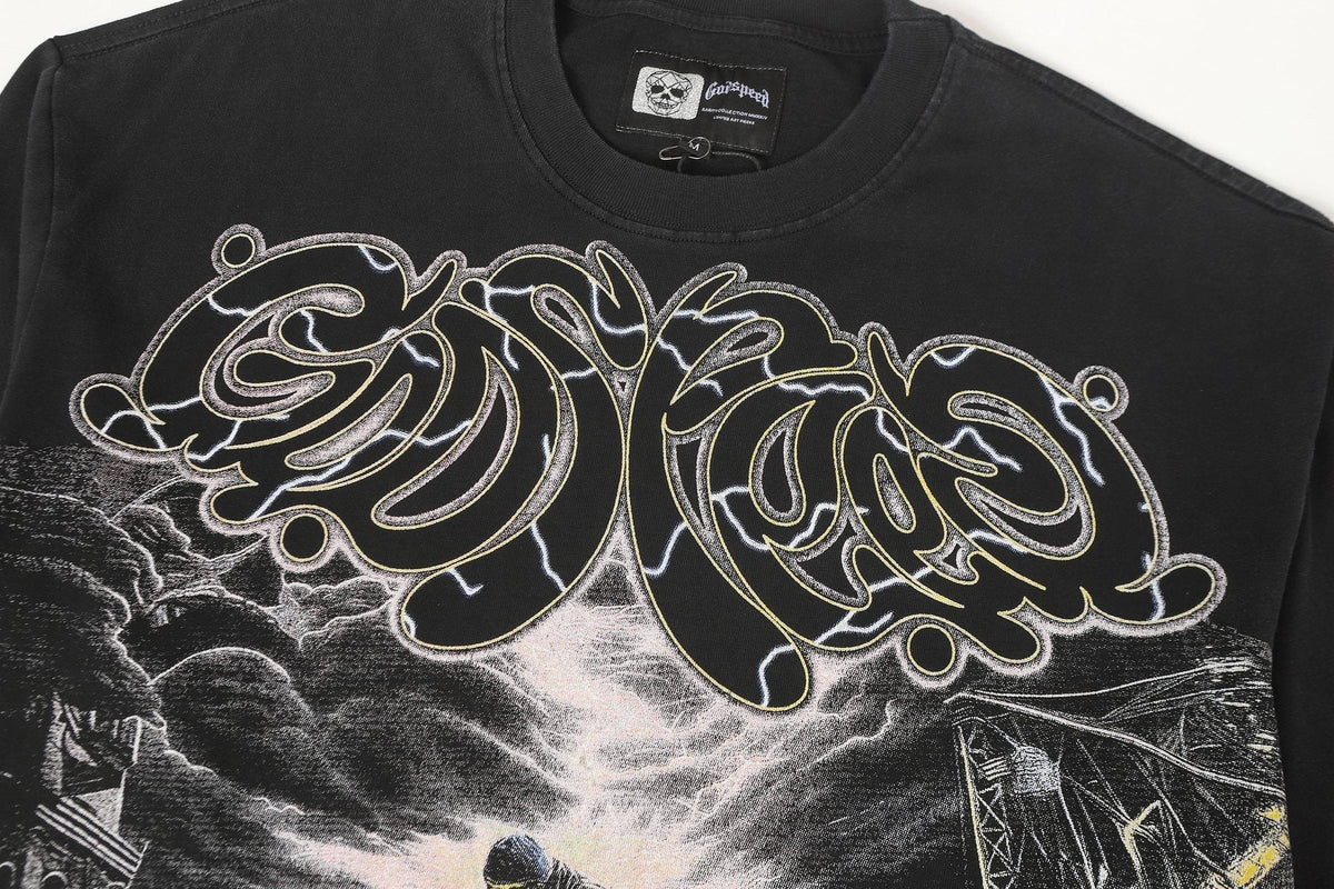 Godspeed Washed Black Rock Graphic Long-Sleeve T-Shirt