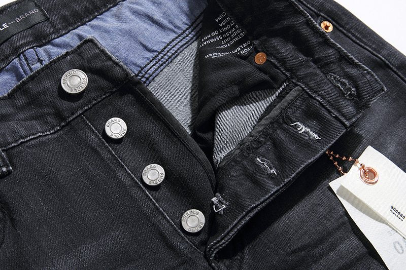 Purple Brand Black Distressed Paint-Splatter Jeans