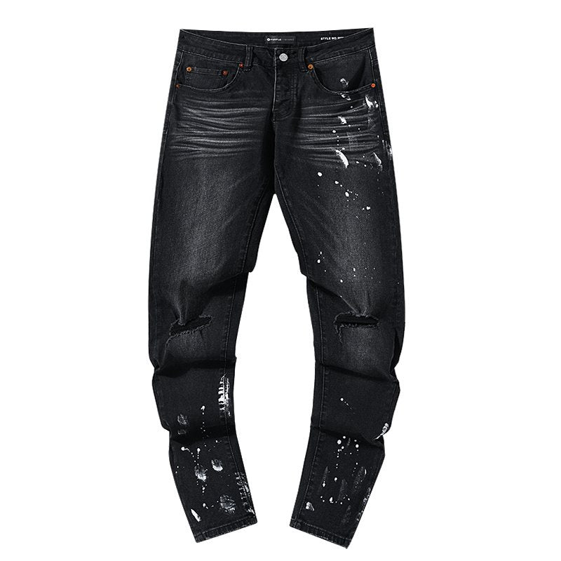 Purple Brand Paint Splatter Distressed Black Jeans