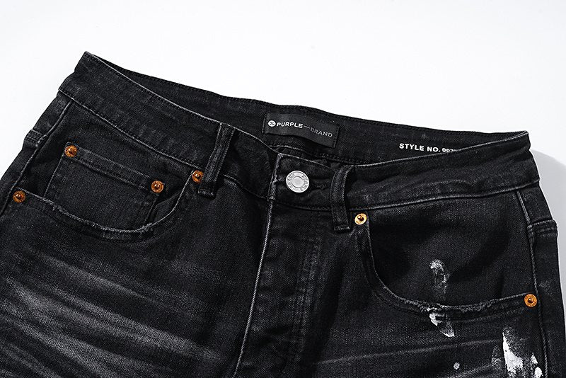 Purple Brand Paint Splatter Distressed Black Jeans