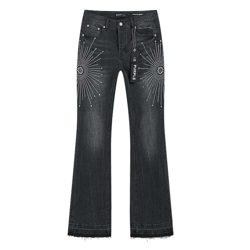 Purple Brand Rhinestone Sunburst Flare Jeans