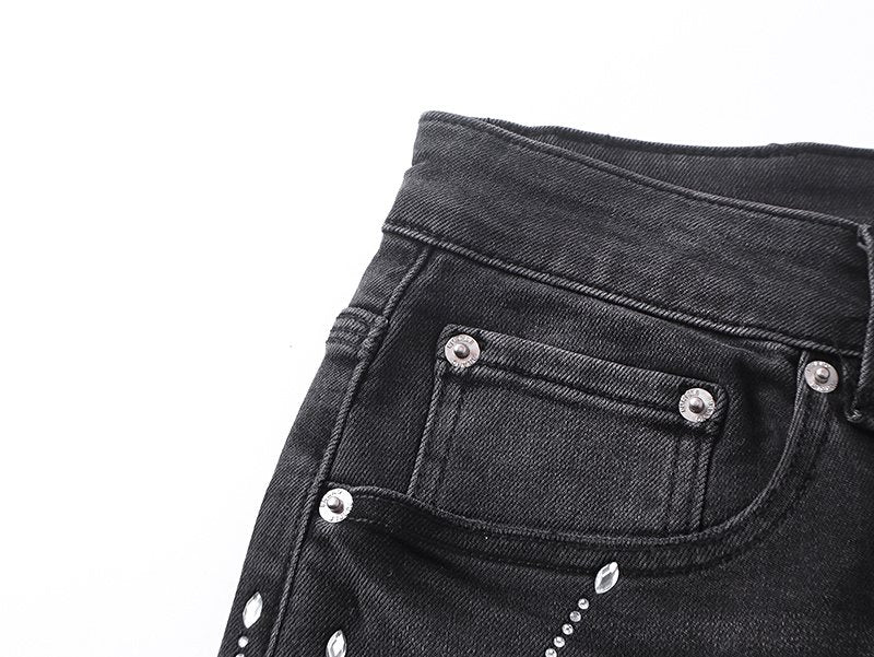 Purple Brand Rhinestone Sunburst Flare Jeans