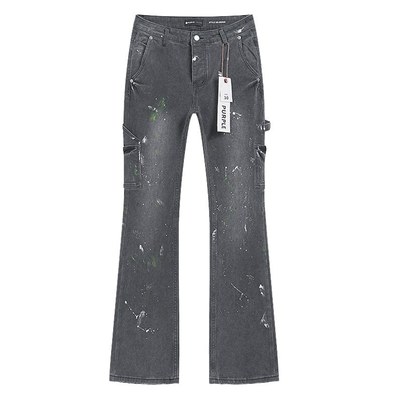 Purple Brand Charcoal Gray Paint-Splatter Cargo Jeans