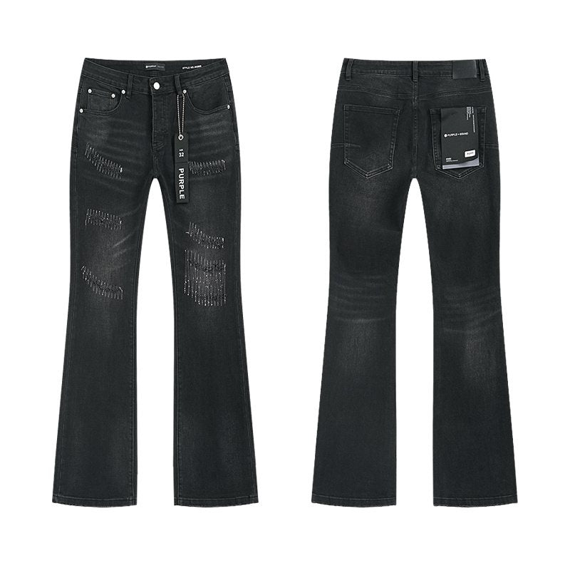 Purple Brand Black Distressed Flared Jeans