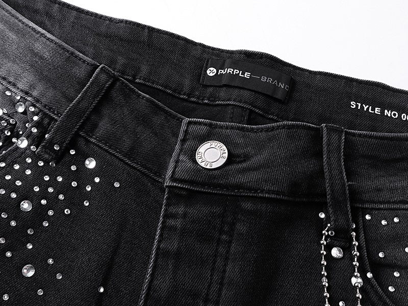 Purple Brand Rhinestone Starburst Denim Shorts