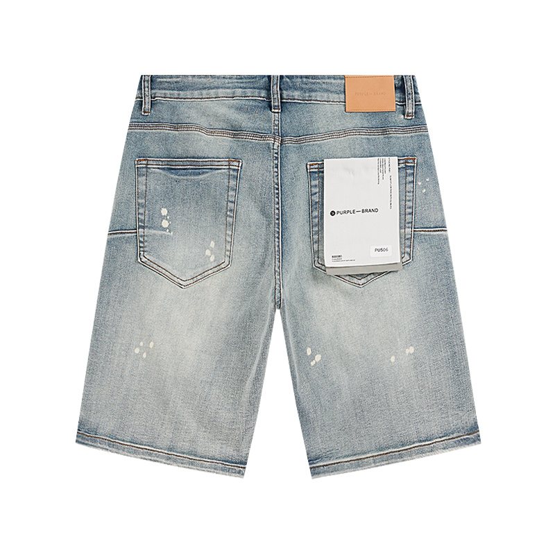 Purple Brand Light Blue Paint-Splatter Denim Shorts