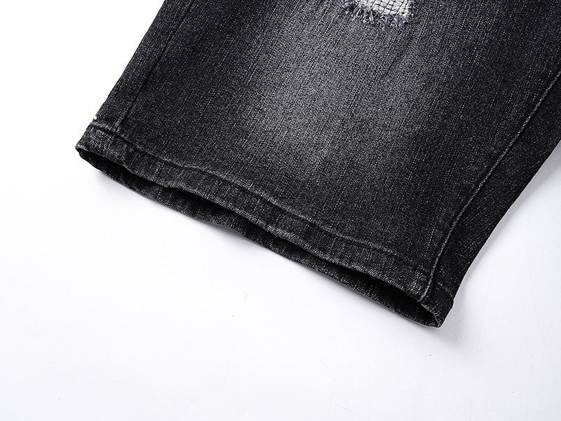 Purple Brand Washed Black Distressed Denim Shorts