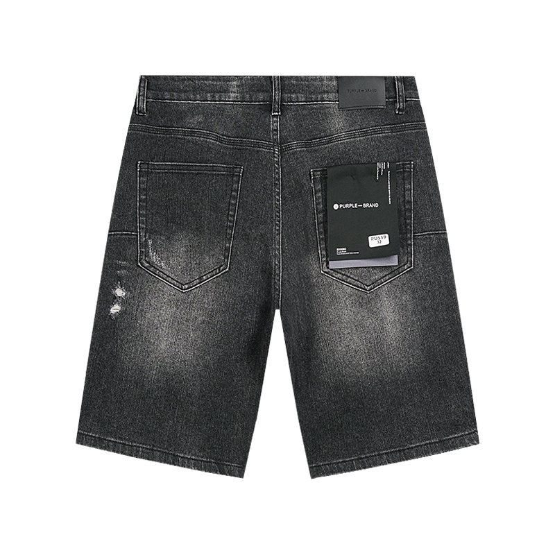 Purple Brand Washed Black Distressed Denim Shorts
