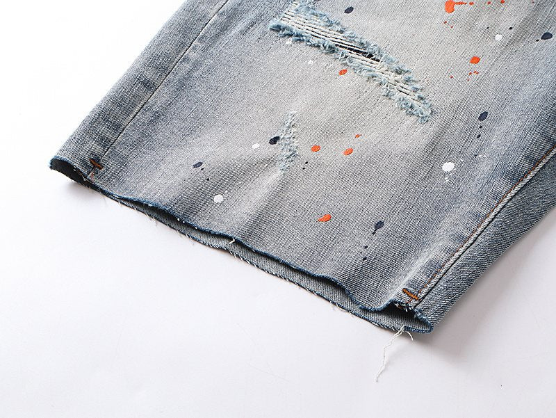 Purple Brand Paint Splatter Denim Shorts