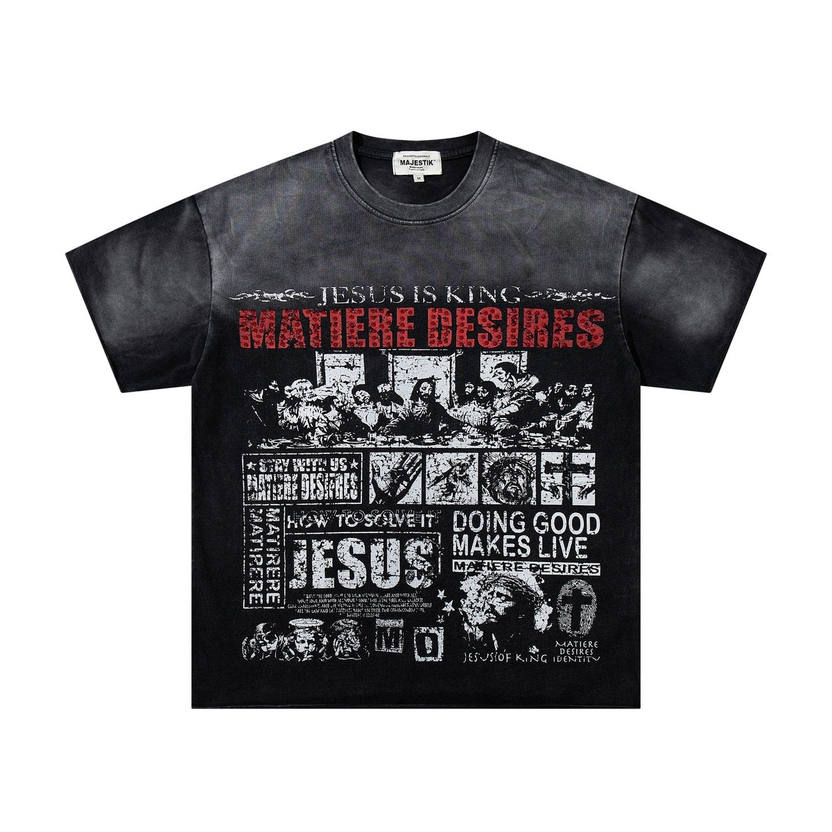 MAJESTIK Washed Black Distressed Graphic T-Shirt
