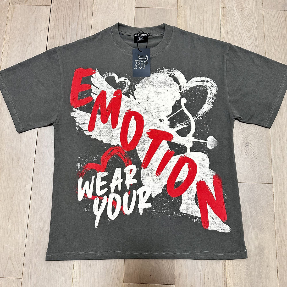 MIXED EMOTION Charcoal Gray Front & Back Graphic T-Shirt