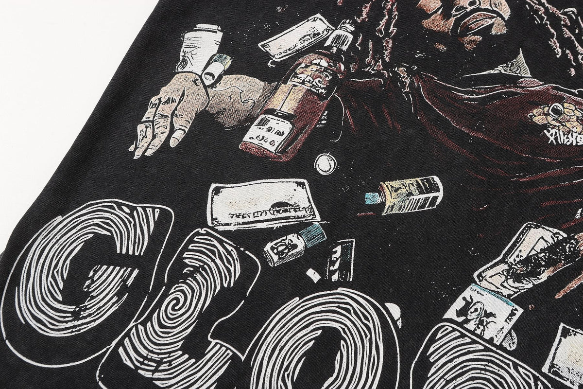 SAINT Free Alcohol Washed Black Graphic T-Shirt