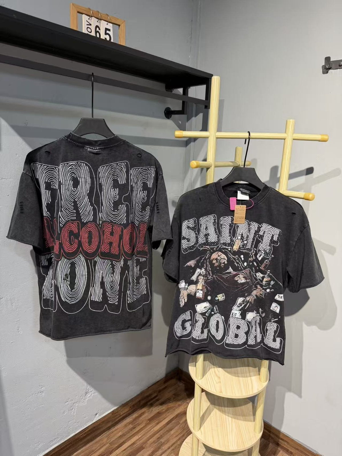 SAINT Free Alcohol Washed Black Graphic T-Shirt