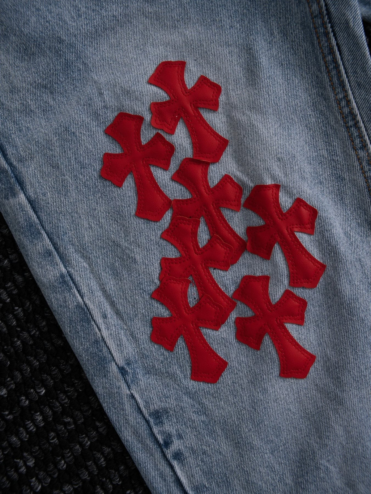 Chrome Hearts Light Blue Cross Patch Jeans