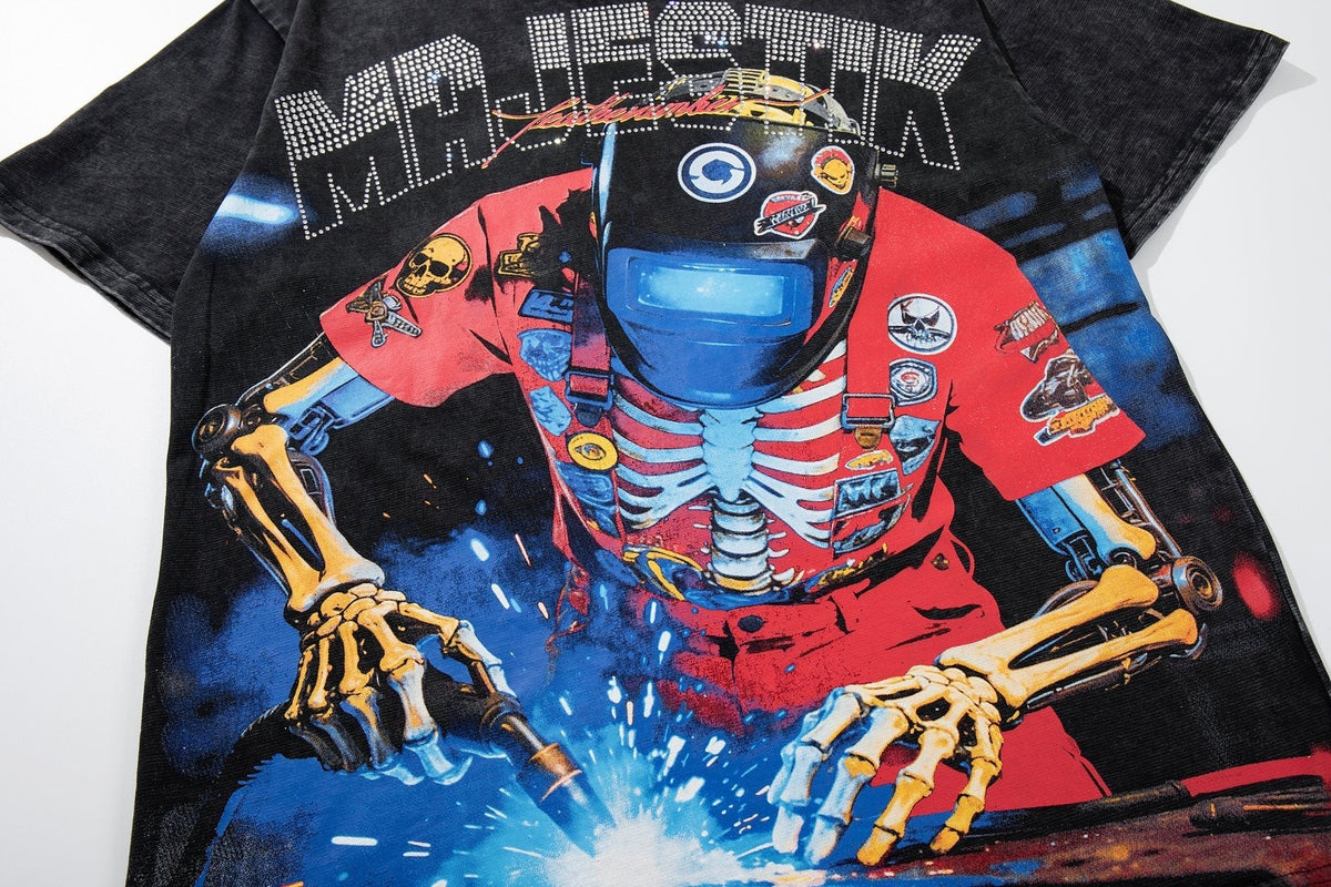 MAJESTIK Robot & Skeleton Graphic T-Shirt