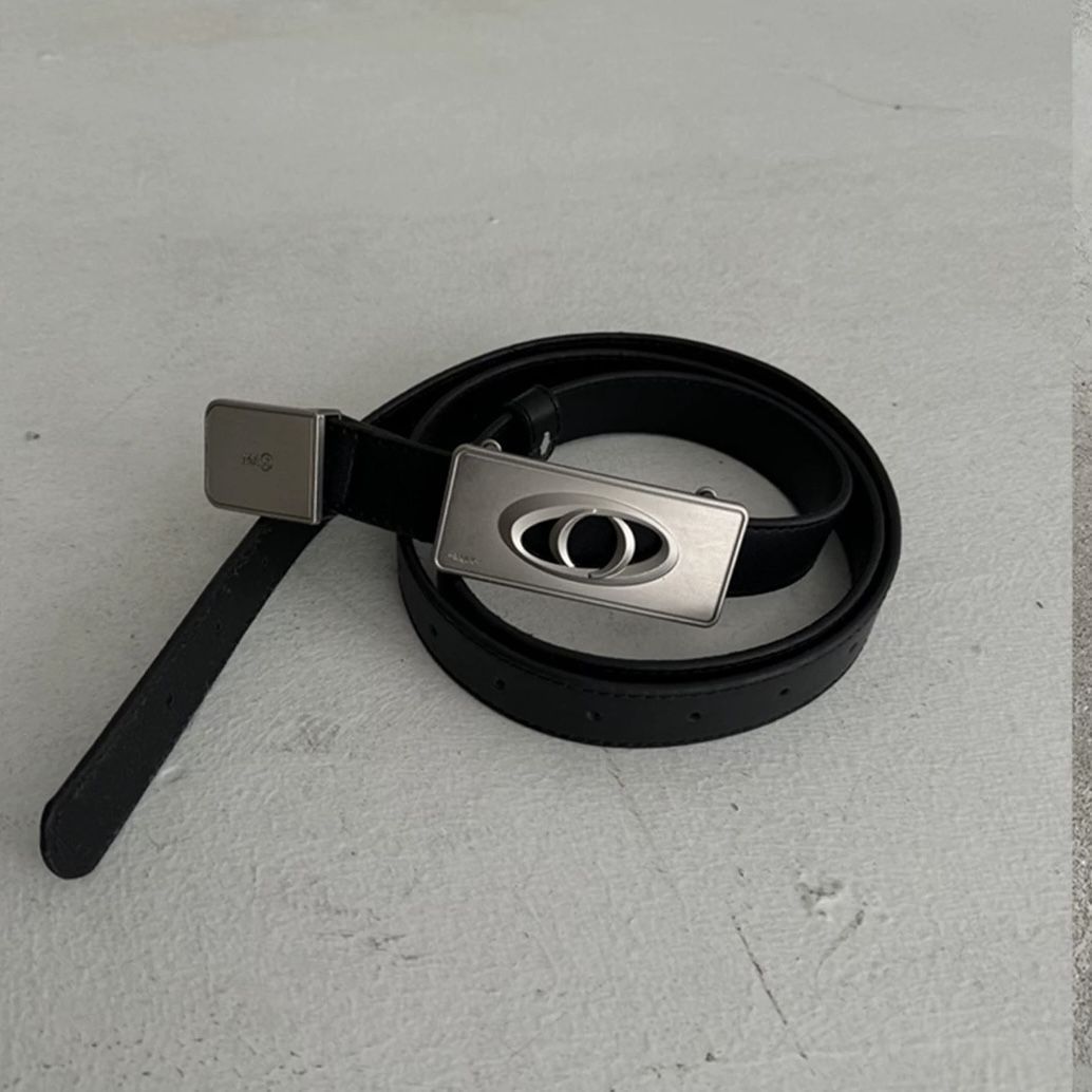 Marthenaut Leather Belt Rectangle Cutout Logo Metal Buckle Waist Belt