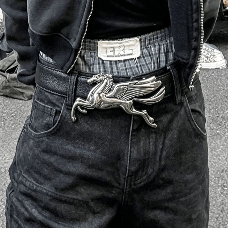 Pegasus Leather Belt Litchi Grain Winged Horse Buckle Waist