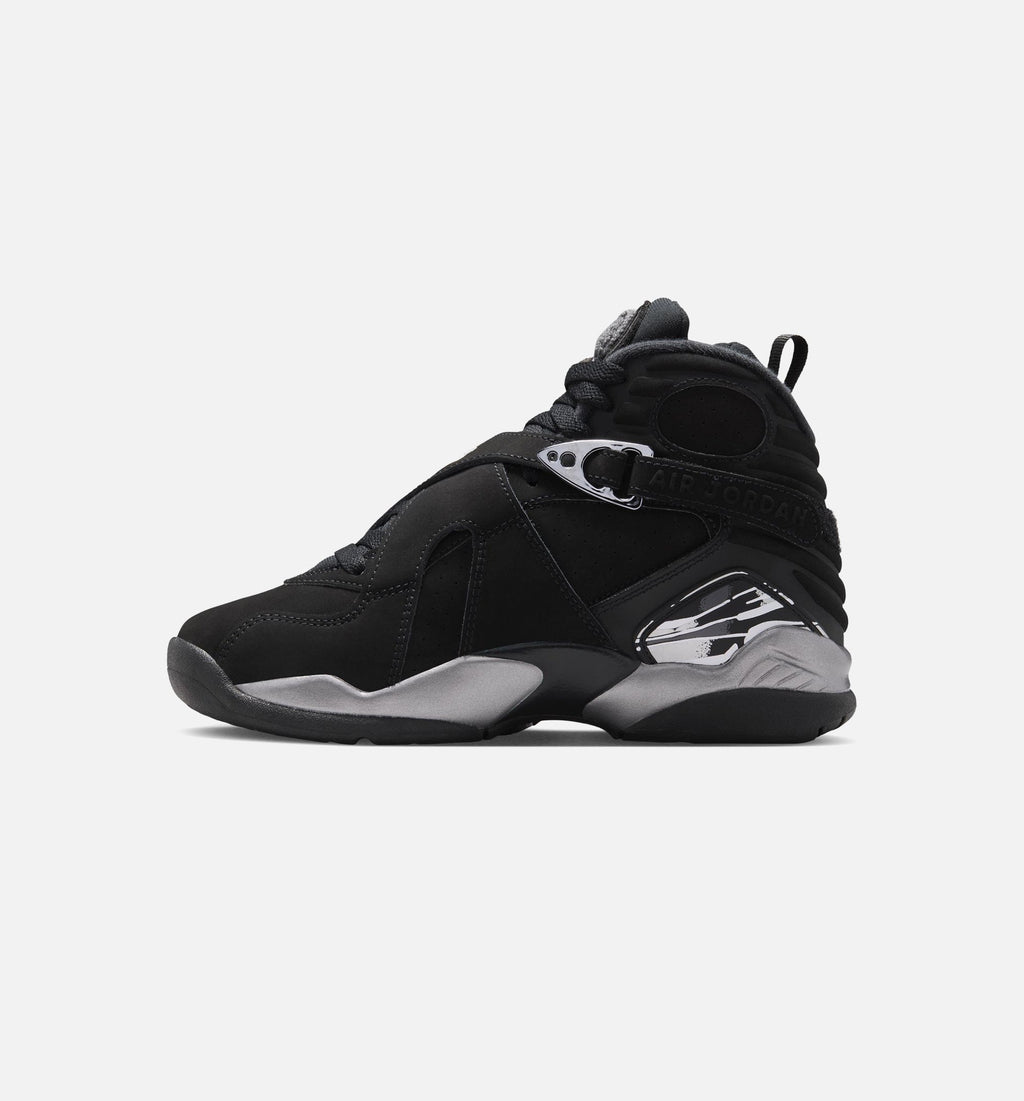 Air Jordan 8 Retro Chrome Black Big Kids' Lifestyle Shoes - Black/White/Light Graphite
