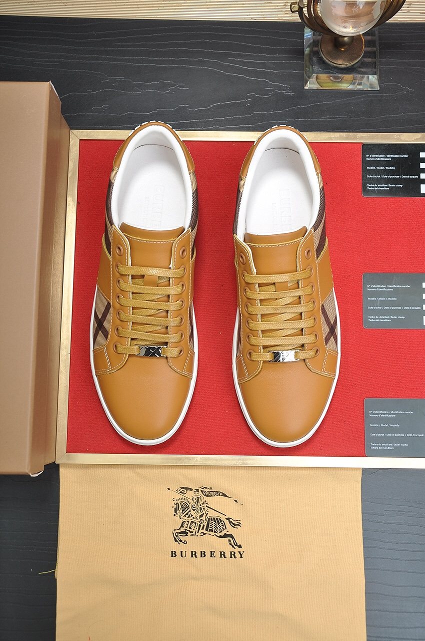 Burberry Tan Plaid Low-Top Sneakers - White Sole