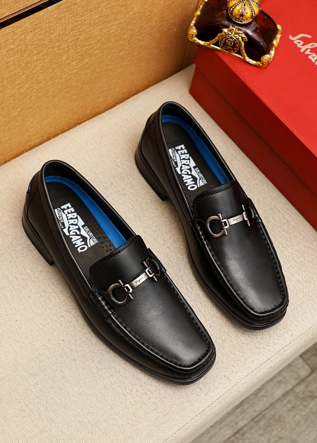 Ferragamo Black Metal-Bit Loafers - Apron Toe