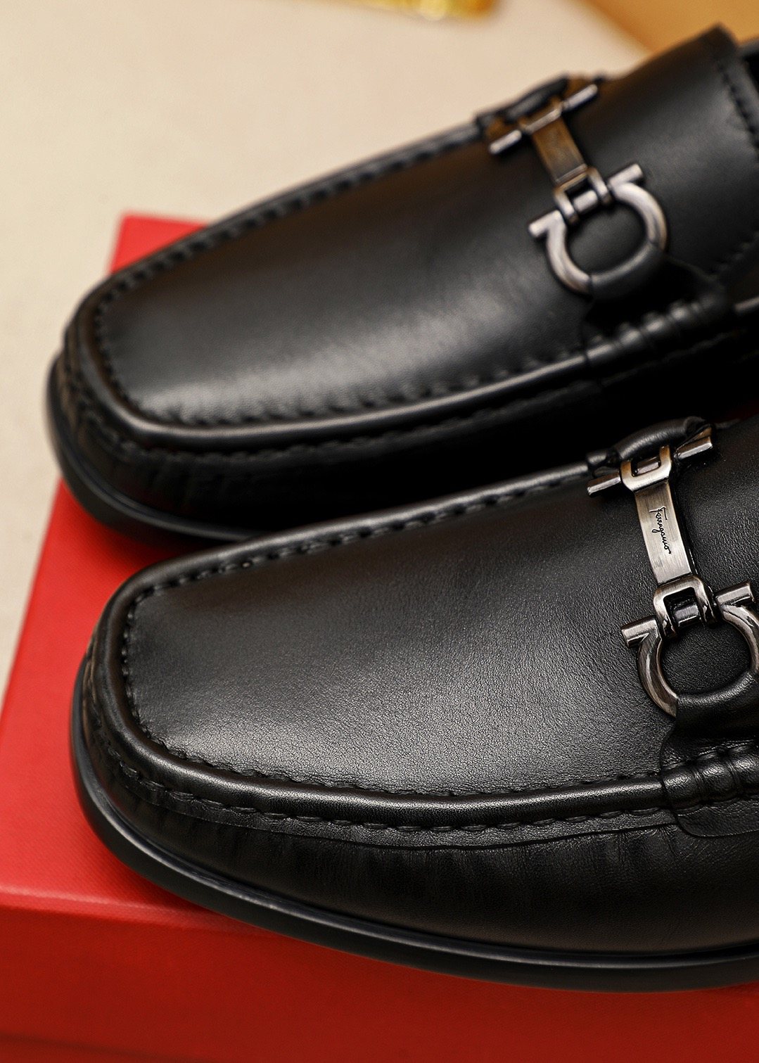 Ferragamo Black Metal-Bit Loafers - Apron Toe