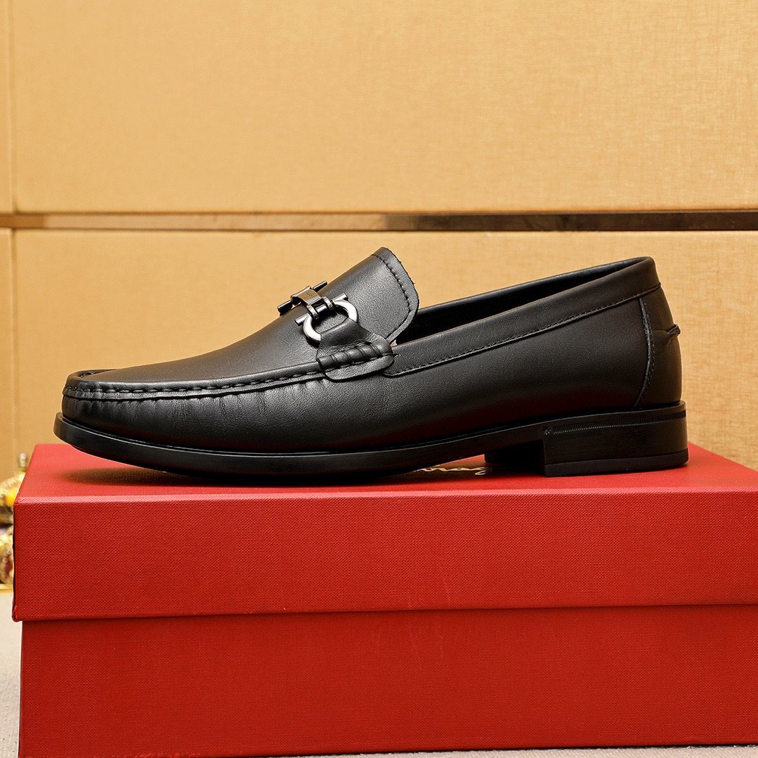 Ferragamo Black Metal-Bit Loafers - Apron Toe