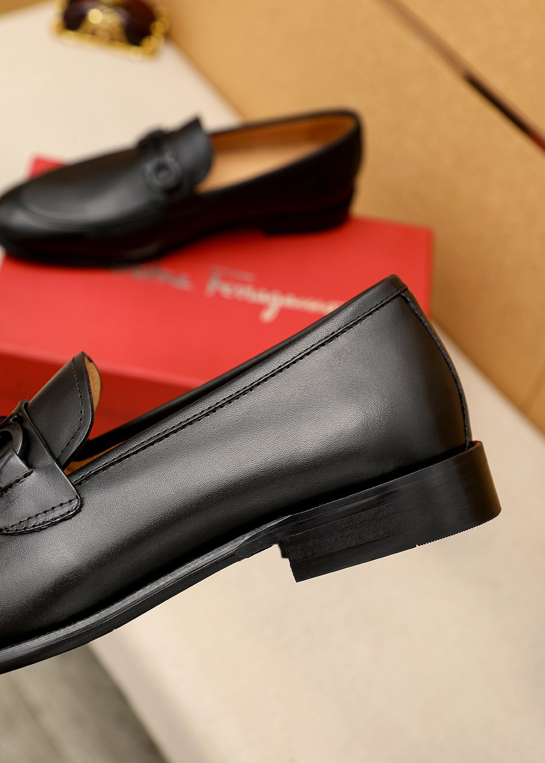 Ferragamo Black Leather Bit Loafers